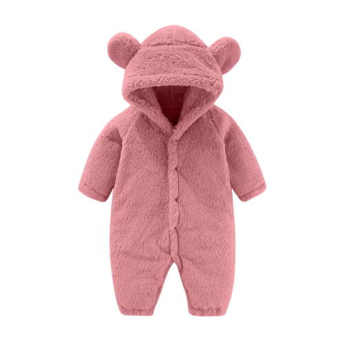 breaise Baby Newborn Fleece Jumpsuit Romper Boy Girls Hooded Winter Snowsuit Infant Fleece Romper Pink 3 Months