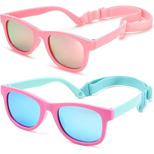 Flexible Polarized Baby Sunglasses with Strap Adjustable for Toddler & Newborn Infant 0-18 Months