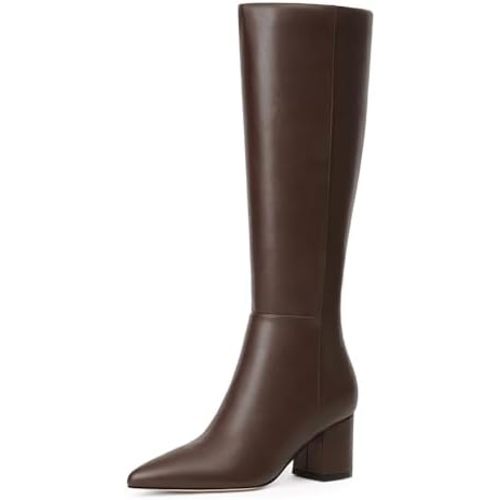Knee High Boots for Women Chunky Heel Pointed Toe Boots Side Zipper Long Boots