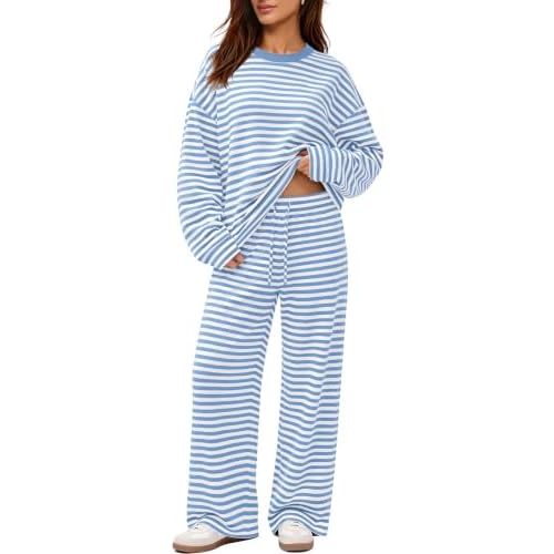 ReachMe Womens Striped Lounge Set 2 Piece Outfit Fall Clothes