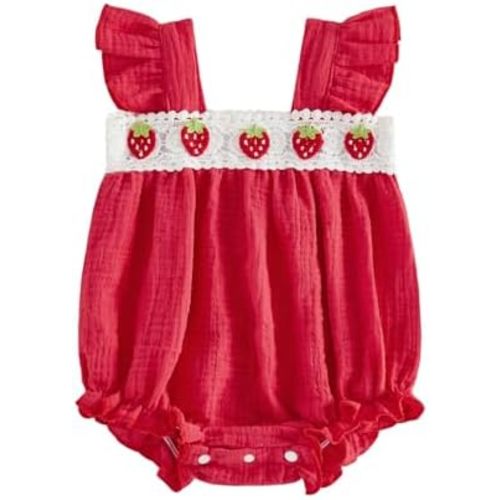 Newborn Baby Girl Summer Clothes Starwberry Romper Flutter Sleeve Bodysuit Cute Infant One Piece Jumpsuit Outfit
