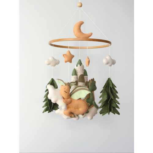 Dragon baby mobile, baby dragon nursery, castle baby mobile, dragon nursery decor