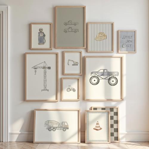 Teddy Bear Gallery of 25 Prints Boy Room Nursery Construction Vehicle Garbage Truck Art