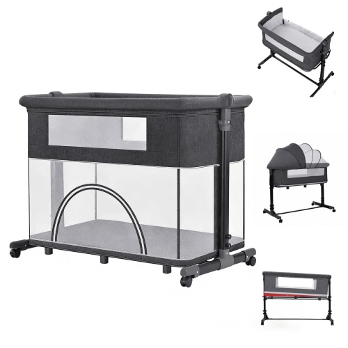 4 in 1 Baby Bassinet Convertible Co-Sleeper Bassinet with Mosquito Net Activity Center for Babies & Infants,DEEPGREY