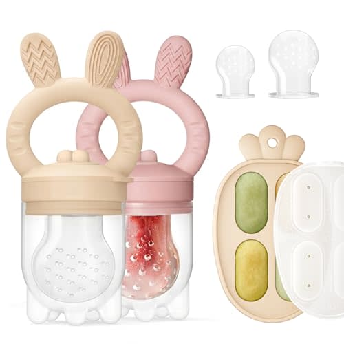 2 Packs Baby Fruit Feeder & Freezer Tray Combo, Push Pop Baby Food Feeder to Safely Introduce New Foods, Fresh & Frozen Food Silicone Feeder, 100% Food Grade, BPA Free