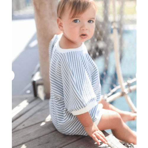 Coastline Bubble Onesie - Blue Stripe