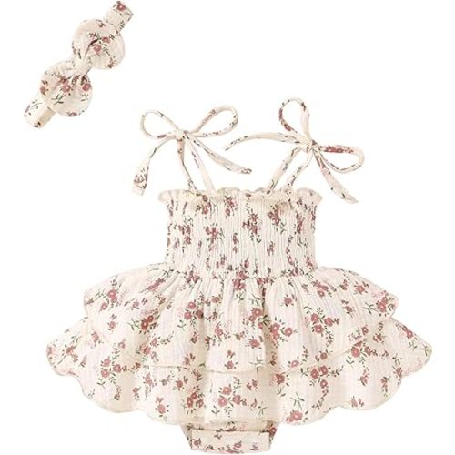 Baby Girl Clothes Infant Summer Romper Dress Sleeveless Bodysuit Jumpsuit with Headband Toddler Outfits
