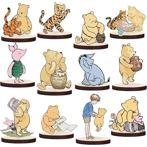 12Pcs Winnie Wood Table Centerpieces for Baby Shower Decorations Classic Wood Toppers Baby Shower Birthday Decorations