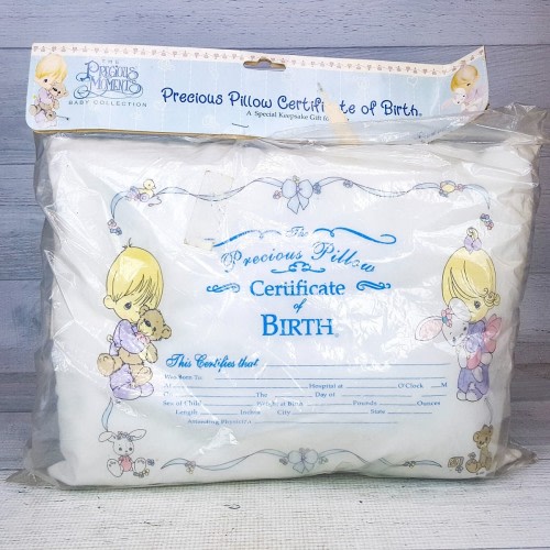 Vintage Precious Moments Certificate of Birth Pillow Baby Keepsake 14 x 10" NEW