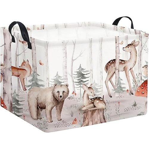 Rectangular Woodland Animal Basket Kids Baby Storage Basket Cute Storage Bin Organizer Shelf Book Woodland Room Decor(Woodland Animal)