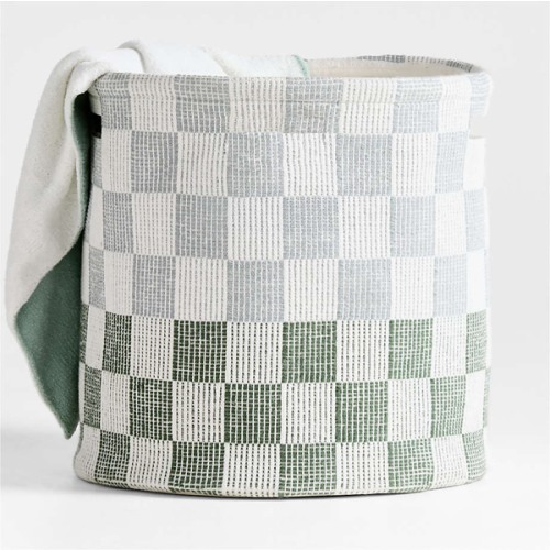 Hopscotch Mist Blue and Pine Green Checkerboard Large Floor Storage Bin