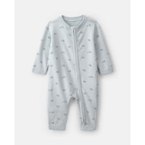 Baby Boy Train 2-Way Zip Long-Sleeve Jumpsuit - Blue | Carter's