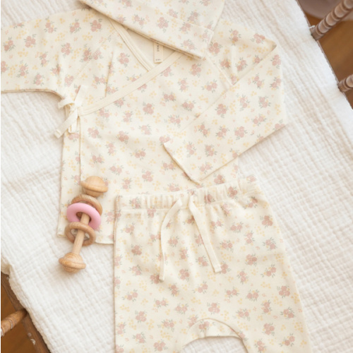 Wrap Top + Footed Pant Set Flower Field