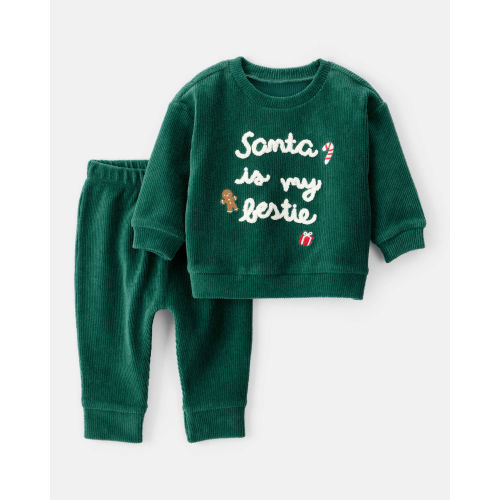 Baby 2-Piece Santa Is My Bestie Long-Sleeve Tee & Pant Set - Green - Carter's | Carter's