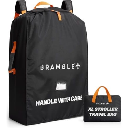 Bramble - XL Double Stroller Bag for Airplane Gate Check - Water Resistant Ballistic Nylon Travel Bag with Padded Neoprene Straps, Carry Pouch & ID Window - 39 x 26 x 16 Inches (Black)