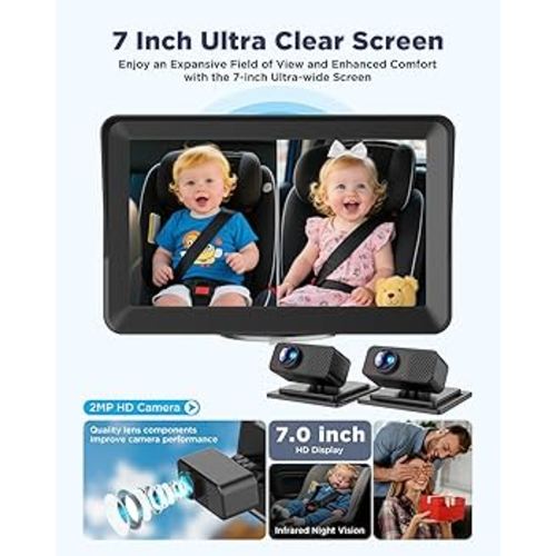 Amazon.com: Baby Car Camera for 2 Kids - 7" IPS Split Screen HD 1080P, Dual Cams with IR Night Vision & 150° Wide Angle - USB Powered Easy Install Backseat Monitor for Twins/Siblings Safety : Baby