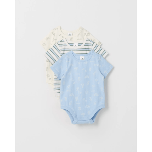 Baby Organic Cotton 3 Pack Ribbed Bodysuits - Coastal Blue