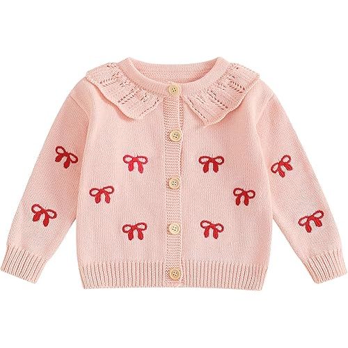 Faithtur Baby Girl Cardigan Sweater Long Sleeve Button Up Knit Sweatshirt Jacket Toddler Baby Girl Fall Outfits