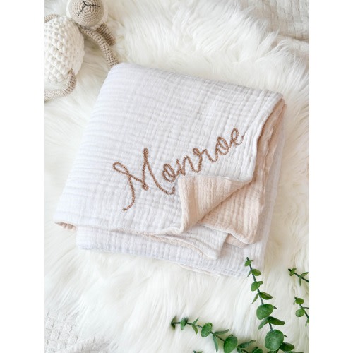Organic Muslin Baby Blanket, 8 Layer, Wrinkle Gauze, Personalized Baby Blanket, Embroidered Baby Shower Gift