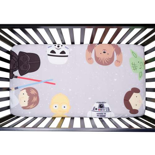 Star Wars Galaxy Cotton Fitted Crib Sheet - Yoda/Darth Vader/R2D2 – Lambs & Ivy