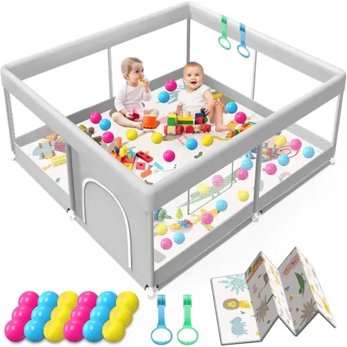 Baby Playpen with Mat, 50x50 Inch Playpen with Mat Waterproof for Babies and Toddlers Play Pen Playards Safety Gate Fence Active Center Indoor