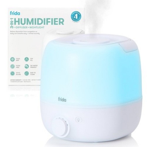 Frida Baby 3-in-1 Humidifier with Diffuser and Nightlight - White: For Rooms 200-500 Sq. Ft., Quiet Operation, Adjustable Mist