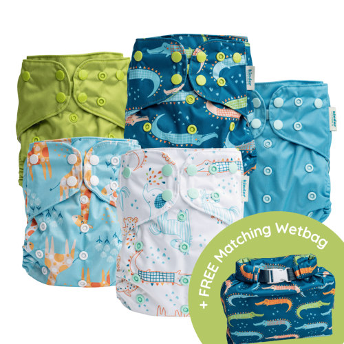 Safari Friends Value Bundle + Free Matching Wet Bag – Kinder Cloth Diaper Co.