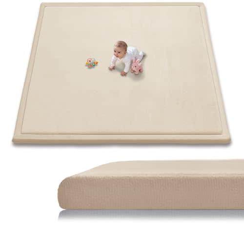 Baby Play Mat for Floor, 79'' x 79'' Thicken Foam Soft Padded Playmat for Tummy Time, Playpen Mat for Toddlers Infant Kids, Water-Repellent Coral Velvet, Non-Slip Bottom Safe for Crawling (Brown)