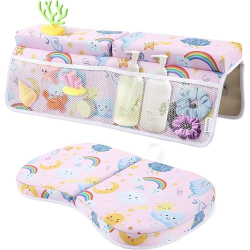 Bath Kneeler and Elbow Rest Pad Set, 1.6'' Thick, Quickly Dry, Bathtub Kneeler Pad with Bath Accessories Storage, Bath Kneeling Pad and Elbow Pad for Tub