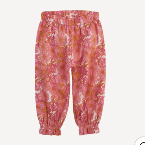 gathered pant | pink 70s daisy | organic cotton gauze
