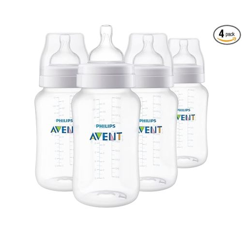 Philips Avent Anti-Colic Baby Bottles, 11oz, with Flow 3 Nipples, 3m+, 4pk, Clear, SCY106/04