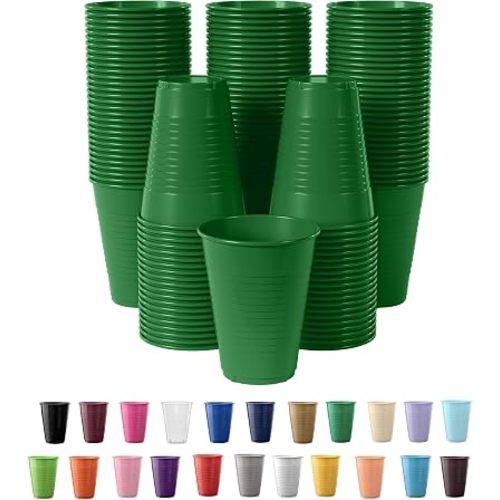 Lot de 100 gobelets jetables en plastique vert émeraude de 355 ml – Gobelets jetables colorés – Gobelets de fête durables – Gobelets jetables en plastique sans BPA pour fête