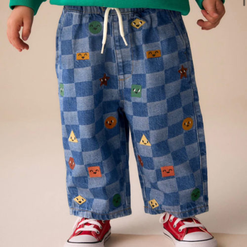Buy Mid Blue Checkerboard With All Over Embroidery Wide Fit Jeans (3mths-7yrs) from Next USA