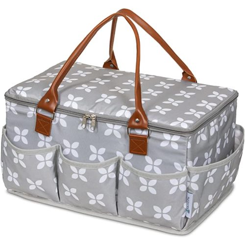 Moteph Diaper Caddy with Changing Mat, Large Baby Diaper Caddy Organizer with Lid, Portable Organizer Basket for Baby Essentials, Roll-Up Lid, Built-In Changing Mat Pocket