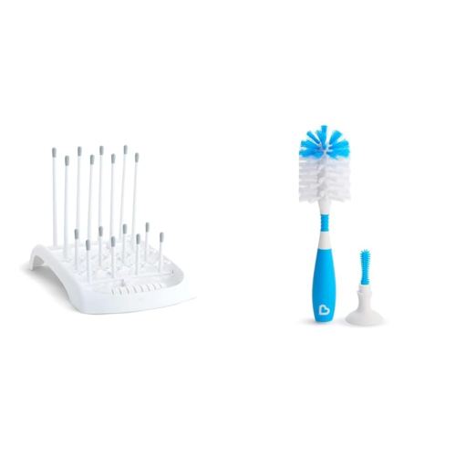 Munchkin Bottle Drying Rack, White (Packaging May Vary) + Bristle Bottle Brush, Blue