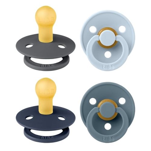 BIBS Color Pacifiers 4-Pack | BPA Free Soother Pacifier | Round Nipple | Natural Rubber Latex | Made in Europe | Size 0-6 Months | Deep Space Mix