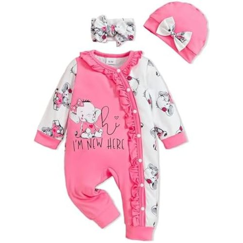 Preemie Newborn Baby Girl Clothes Infant Fall Winter Outfits Letter Floral One-Piece Romper+Jumpsuit