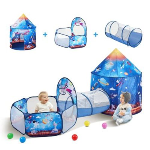 VEVOR 3 in 1 Kids Play Tent with Tunnel for Boys, Girls, Babies and Toddlers, Indoor/Outdoor Pop Up Playhouse with Carrying Bag, Blue