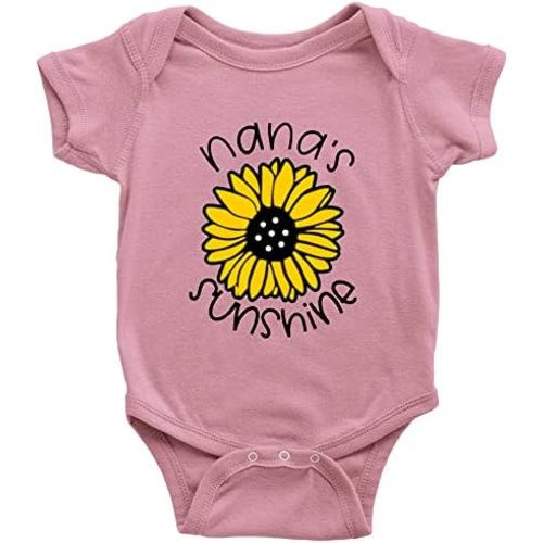 Nana's Sunshine - Fun Print Bodysuit Cute Baby Rompers 0-3 Months Long-Sleeved White Infant Bodysuit