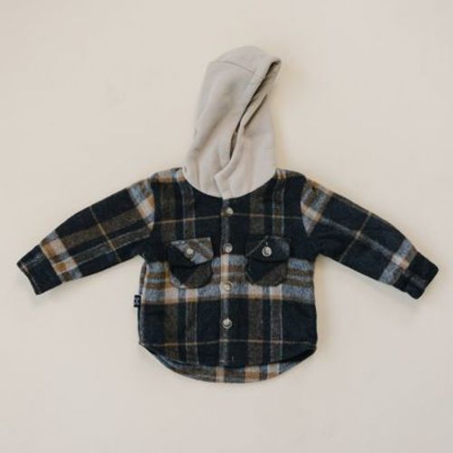 Kids Everest Flannel Hooded Button Up Jacket Onyx 3-6M - Olive + Scout
