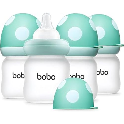 YOHKOH Silicone Coated Glass Baby Bottles (3.4oz (Pack of 4), Blue)