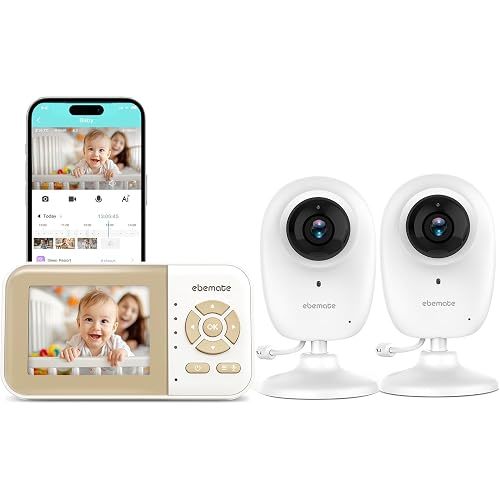 ebemate WiFi Video Baby Monitor with 2 Camera,2.8" Display with 1500Ft Long Range,WiFi On/Off,1080P No Glow Night Vision,2-Way Talk Baby Cam Monitoring