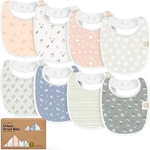 KeaBabies 8-Pack Organic Baby Bibs for Drooling and Teething (Lunaris) | Soft Cotton Bibs for Baby Girl, Boy, Extra Absorbent, Easy to Clean & Put On, Toddler, Newborn, Infant 0-24 Months