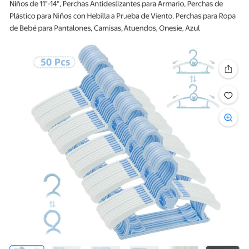 Nbpower Baby Hangers 50 Pack, 11"-14" Extendable Kids Hangers, Non-Slip Baby Hangers for Closet, Plastic Kid Hangers with Windproof Buckle, Baby Clothes Hangers for Pants Shirts Outfit Onesie, Blue