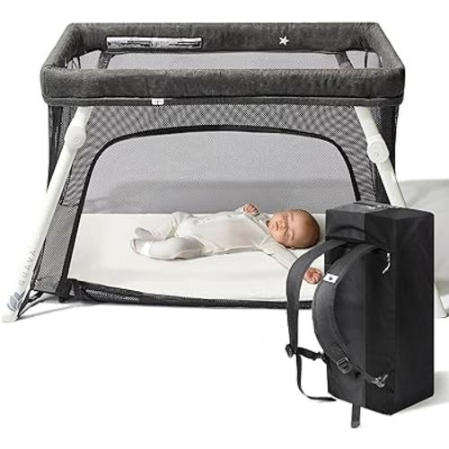 Guava Family Travel Crib includes Lightweight Backpack Design | Certified Baby Safe Portable Crib | Folding Play Yard, Comfy Mattress for Babies, Toddlers | Compact Baby Travel Bed