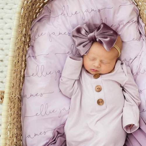 Personalized Light Lavender Baby Name Swaddle Blanket - Script