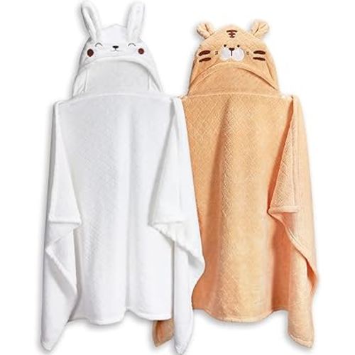 Hooded Toddler Bath Towels for Boys Girls 0-5 Years, 2-Pack Absorbent Baby Bath Towel Set Thick 50'' x 32'', Soft Hooded Bath Towels for Babie, Toddler, Infant