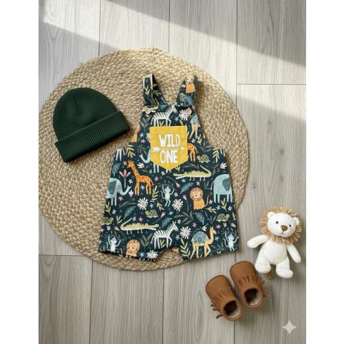 Wild One Birthday Overalls: Safari Jungle Animal Outfit, Overalls for Boys and Girls