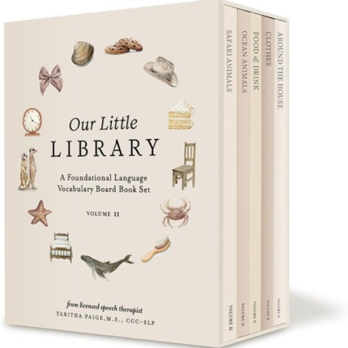 Our Little Library Vol. 2: First 100 Words Board Book Box Set, including Ocean Animals, Safari Animals, Food and Drink, Clothes, and Around the House (Tabitha Paige Children's Book Series)