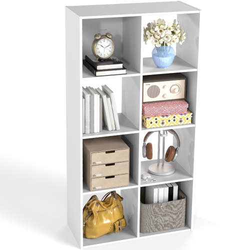 Gianna Modern 8-Cube Storage Organizer with 11-Inch Open Shelves, Bookshelf and Display Shelf, Customizable, White